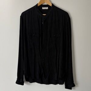 Saint Laurent Men's Black Button-Up 100% Silk Long Sleeve, Size M/L